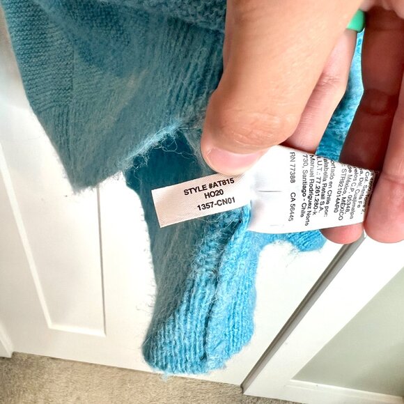 J. Crew Turquoise Blue Ruffle-Neck Sweater Mock Neck Alpaca Blend Size Large - Picture 5 of 6